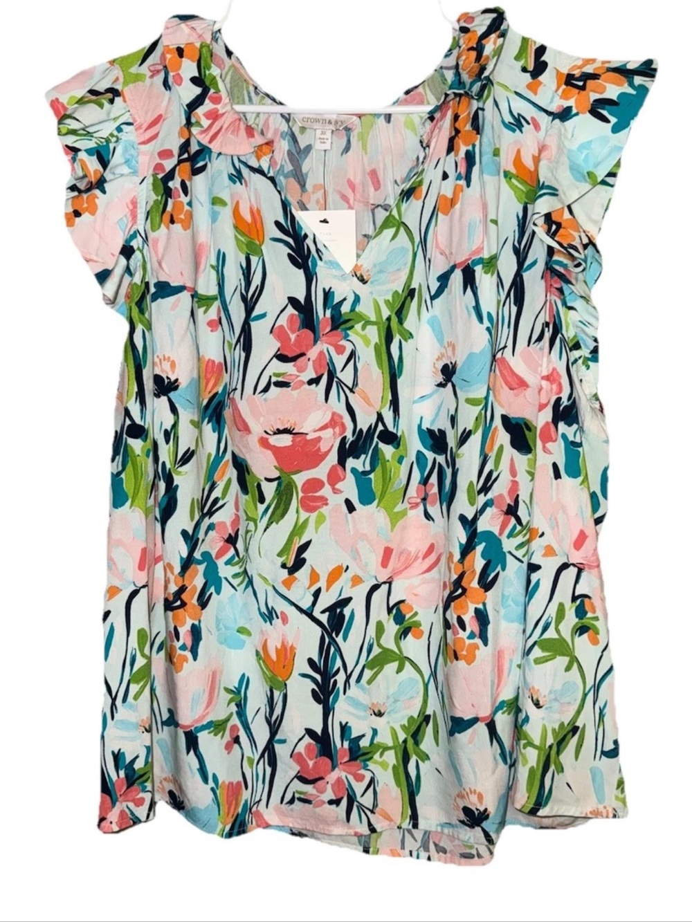 NEW Crown & Ivy Blue Floral Blouse Top Women’s 3x Plus NWT